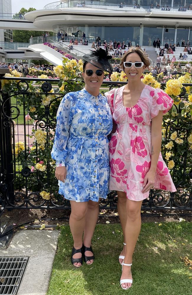 Brooke and Amanda at the 2024 Crown Oaks Day, held at Flemington Racecourse. Picture: Gemma Scerri