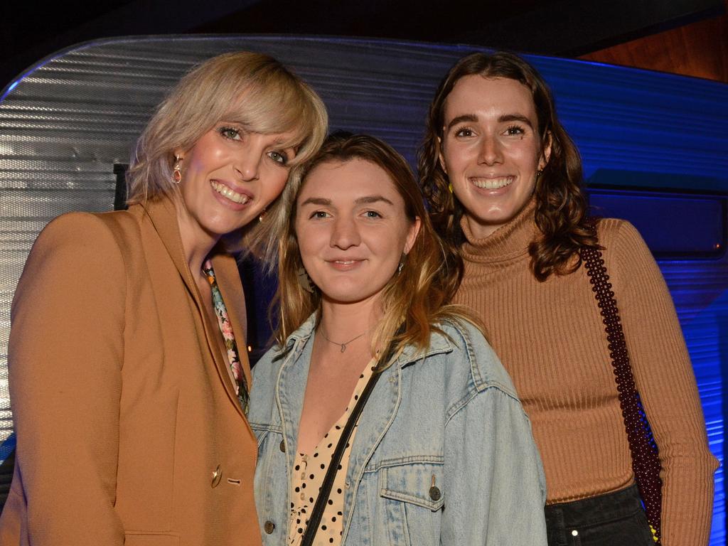 Emma Van Zaane, Elke Gill and Laurie Oxenford at the 2021 Bleach Festival program launch at Burleigh Brewing. Picture: Regina King.