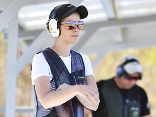 Clay target Olympic Team: Darwin Olympic team shooter Laetisha Scanlan scouts the area for her turn to fire during training.