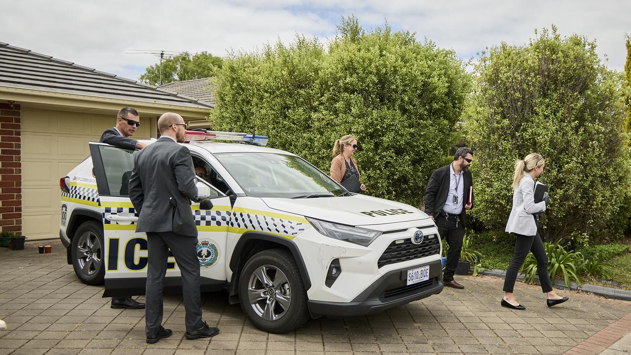 Police outside the home in Aldinga Beach, where Krystal Marshall was found dead on Friday, Sunday, Oct. 22, 2023. Picture: Matt Loxton