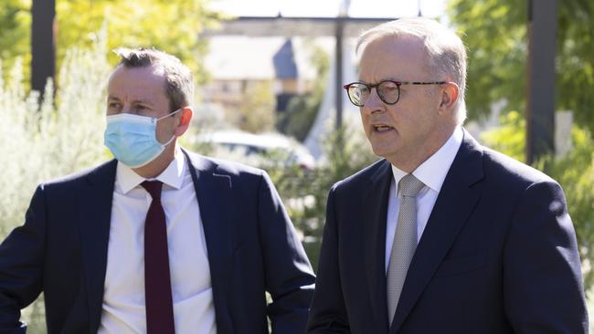 Labor leader Anthony Albanese, right, with WA Premier Mark McGowan in Perth on Wednesday. Picture: Getty Images