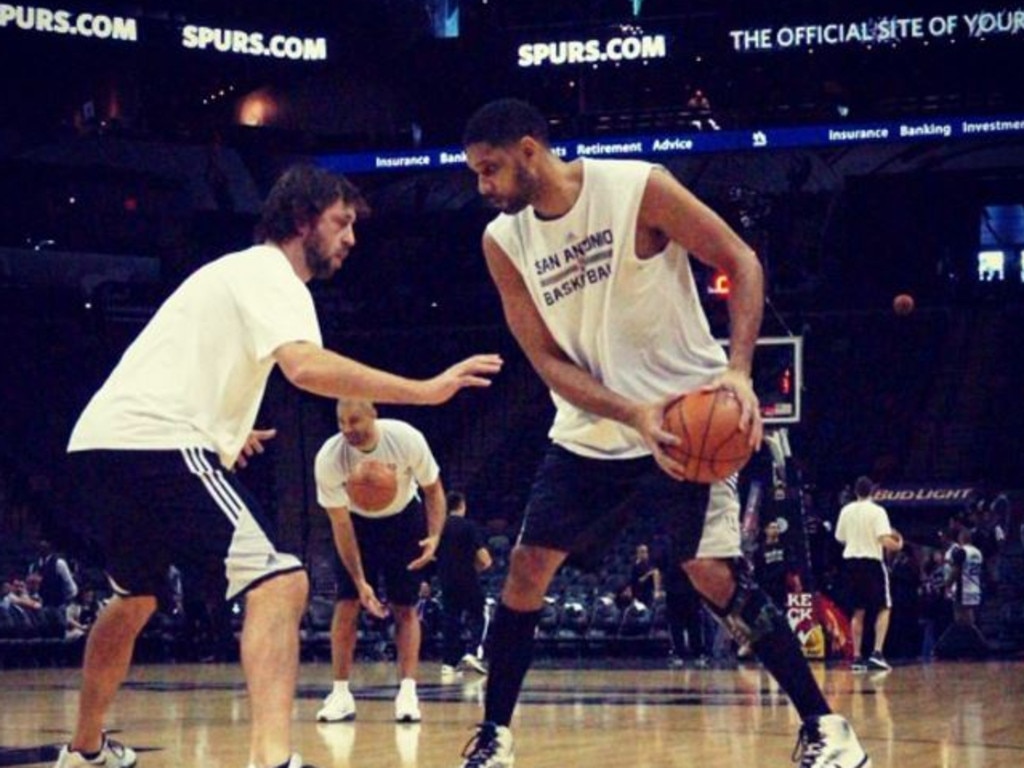 Former Perth Wildcats assistant coach Matt Nielsen during his stint as a player development coach with the NBA's San Antonio Spurs. Nielsen is working with Spurs legend Tim Duncan, who won five NBA championships. Picture: Supplied.