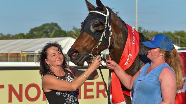 Trainer Kerry Petrick with Anphina after winning the 2023 Darwin Derby. Picture: Caroline Camilleri