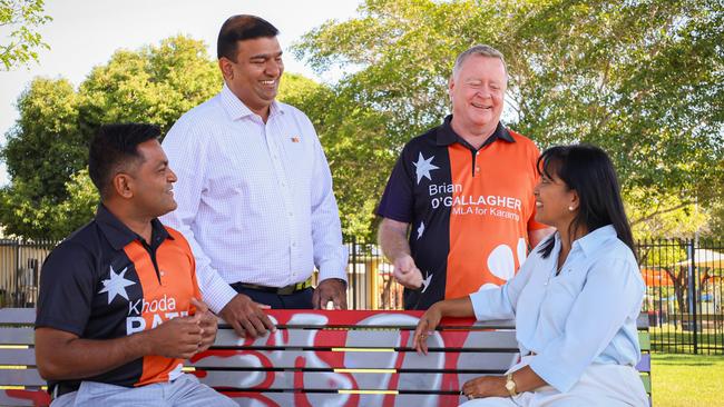 Minister for Youth, Seniors and Equality Jinson Charls, Khoda Patel, Brian O'Gallagher and Oly Carson at the Leanyer Recreation Park on May 8, 2025. Picture: Supplied
