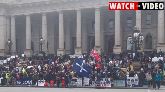 Protesters occupy the steps of Victoria's Parliament House