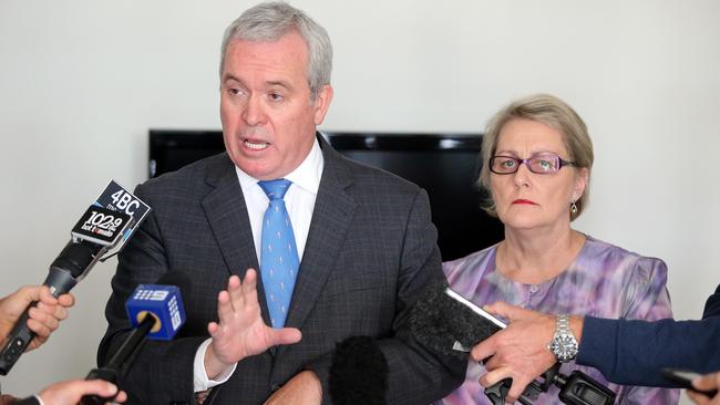 Gaven Independent MP Alex Douglas at a press conference. Photo by Richard Gosling