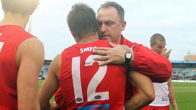 Swans coach John Longmire and Josh Kennedy formed a strong bond throughout the club’s great success.