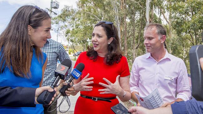 Queensland Premier Annastacia Pallszczuk with Labor candidate for Bonney, Rowan Holzberger, at the Arundel State School voting booth. Picture: Jerad Williams