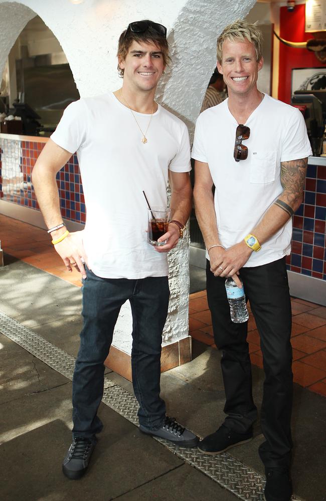 Caine Eckstein and Joel Hurrey at the Cleo Bachelor of the Year Lunch at Breakfast Creek Hotel. Photo: Adam Armstrong.