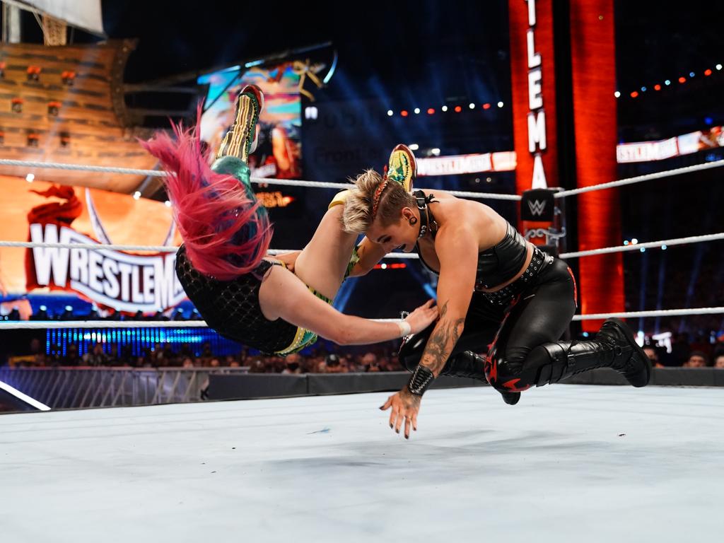 Rhea Ripley in action at WrestleMania.