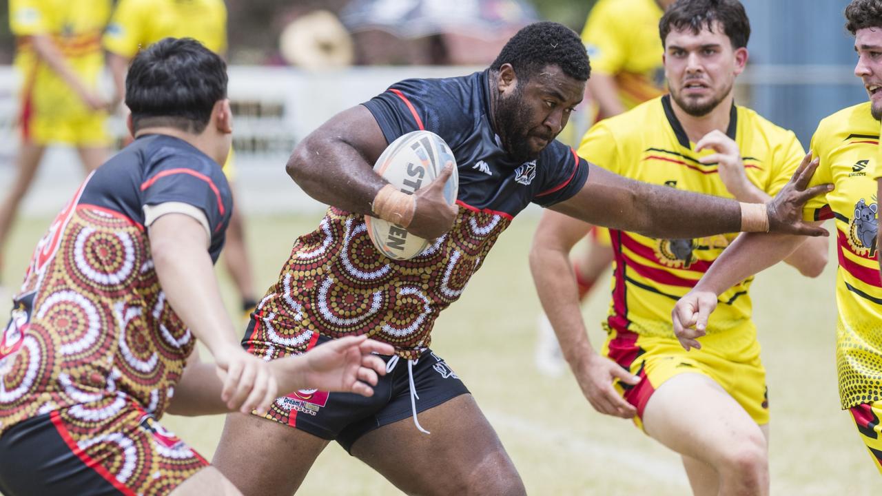 Sailasa Cakau on the move for Toowoomba Warriors against Kambu Warriors. Picture: Kevin Farmer