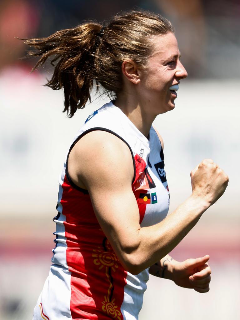 Nat Exon celebrates a goal. Picture: Michael Willson/AFL Photos