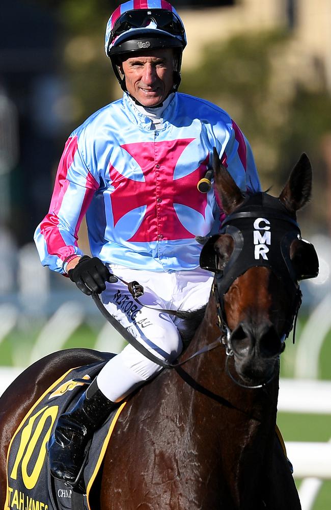 Glen Boss returns to the mounting yard after riding Etah James to victory.