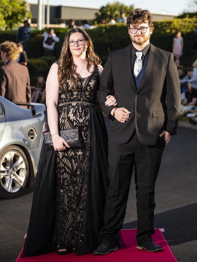 Sam Bates and Jett Hammond arrive at Harristown State High School formal at Highfields Cultural Centre, Friday, November 18, 2022. Picture: Kevin Farmer