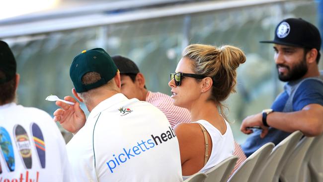 Warner’s wife, Candice Falzon, pictured watching her husband play for Randwick Petersham back in 2013. Picture: Nic Gibson