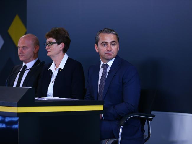 Ian Narev, Catherine Livingston and Matt Comyn at Monday’s announcement. Picture Britta Campion