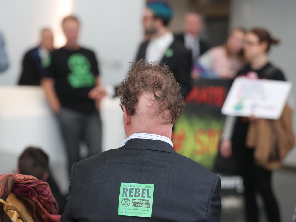 Protesters outside the Adani office at 133 Castlereagh street, Sydney. Picture: John Grainger