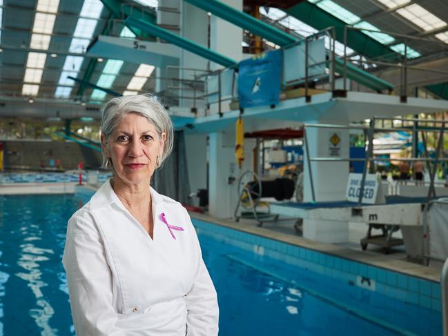 Adelaide Lord Mayor Sandy Verschoor inside of Adelaide Aquatic Centre