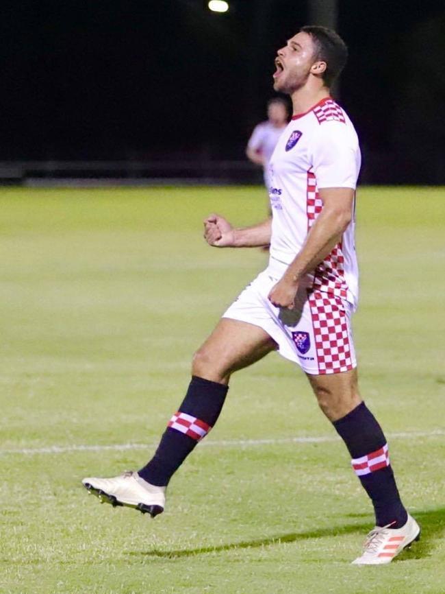 Jarrod Kyle celebrates his matchwinner against Western Pride last weekend. Picture: Ryan Kazmer/East End Digital