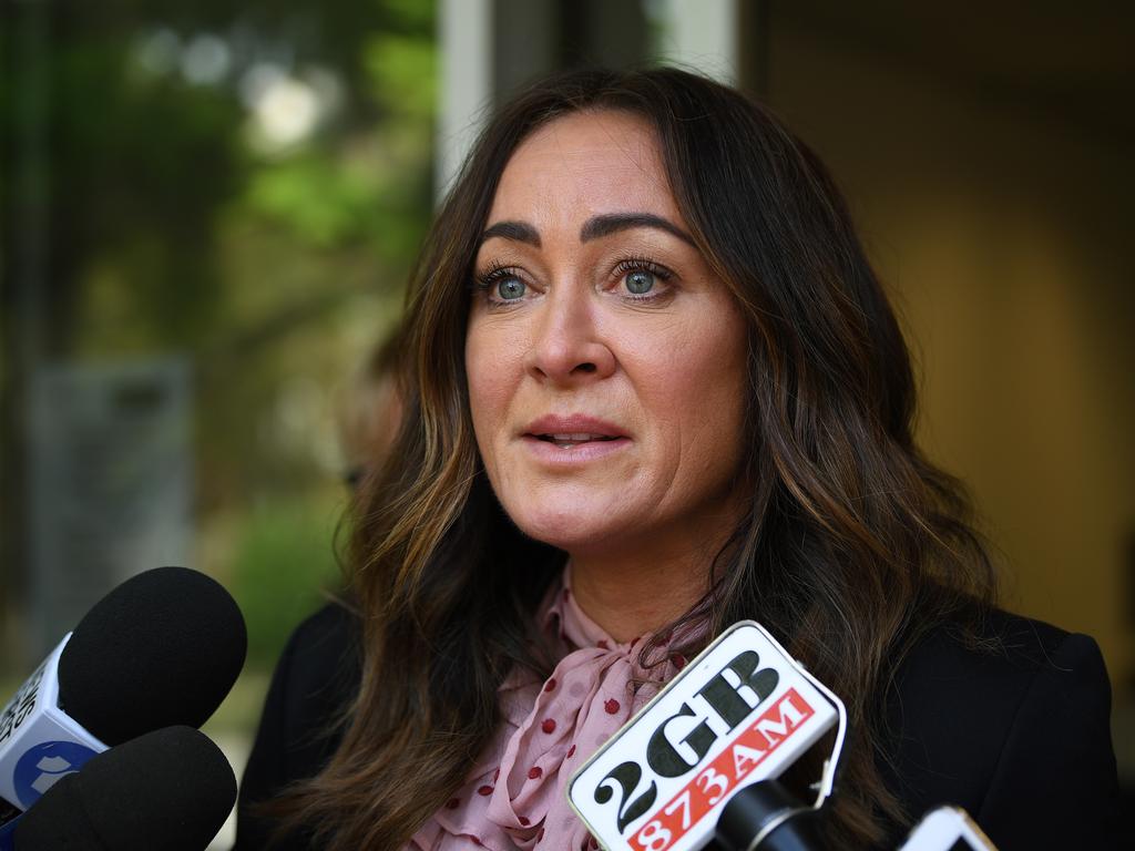 Michelle Bridges made a teary apology outside Waverley Court in Sydney. Picture: AAP/Joel Carrett.