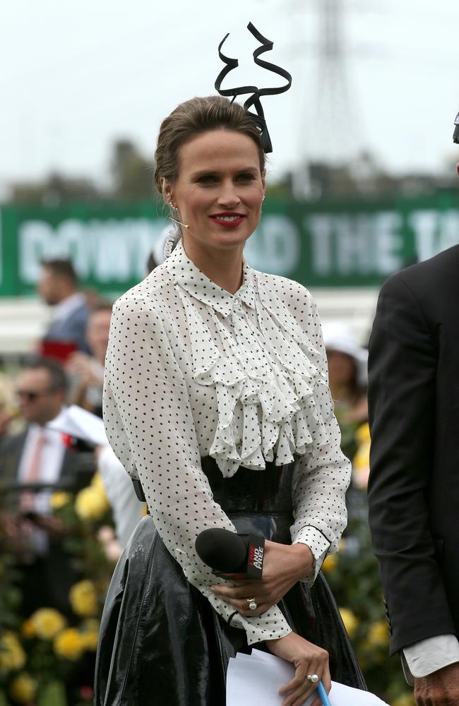 British racing identity Francesca Cumani in the mounting yard during Derby Day. Picture: AAP