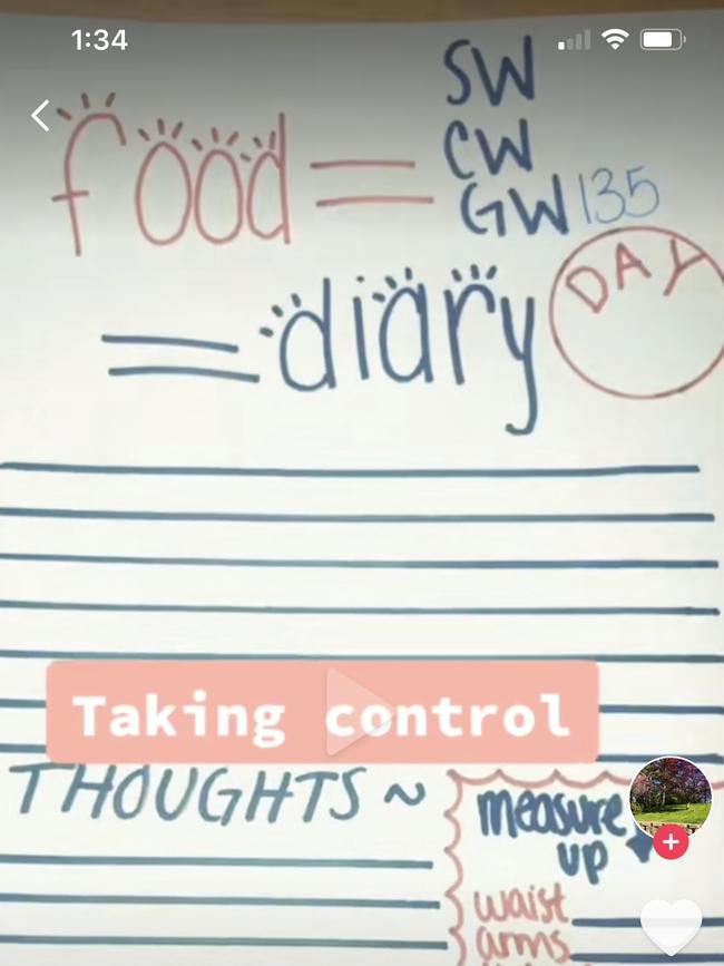 A user shares her food diary and body measurement list on Tik Tok