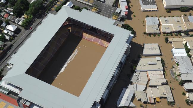 Suncorp Stadium was inundated by flood waters following the flood peak of the Brisbane River in Brisbane on Thursday, Jan. 13, 2011.