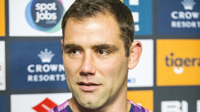 Melbourne Storm captain Cameron Smith. Melbourne Storm captain Cameron Smith sporing nail polish in support of Ovarian Cancer Australia and a special Women in League jersey. Picture: Eugene Hyland