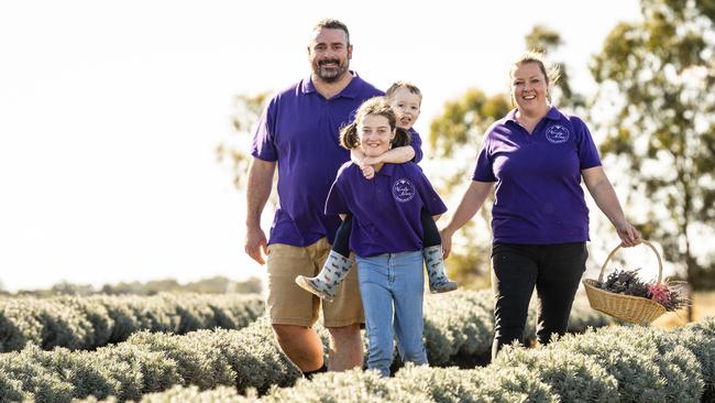 Windy Acres Farm owners Craig and Alicia Vohland, with kids Mia and Noah. Wednesday, June 22, 2022. Picture: Kevin Farmer