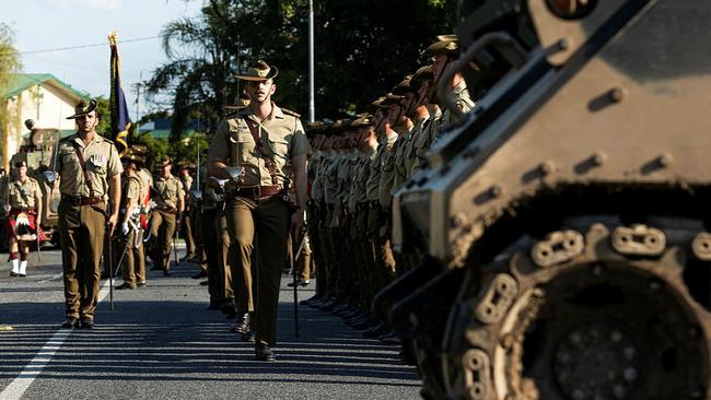 Australian Army soldiers from the 3rd Battalion, The Royal Australian Regiment march through the town during the Freedom of Entry Parade, 22 October 2022, Ingham, Queensland. Picture: BDR Guy Sadler