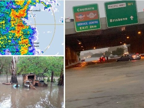 Flash flooding cuts the M1. Photo: Supplied