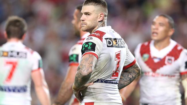 Josh Dugan looks on after the Dragons concede a try.