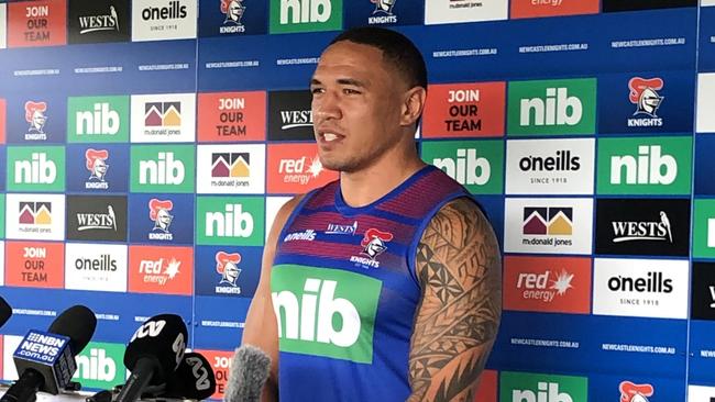 Tyson Frizell on his first day as a Newcastle Knight on January 4. Picture: Amy Ziniak