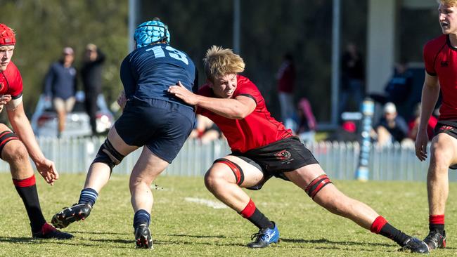 Tom Robinson tackles Will Sheedy in the GPS 1st XV Rugby game between Brisbane Grammar and Gregory Terrace at Northgate, Saturday, July 30, 2022 - Picture: Richard Walker