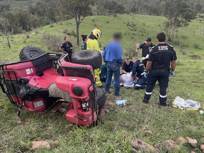 Woman trapped for hours under quad bike