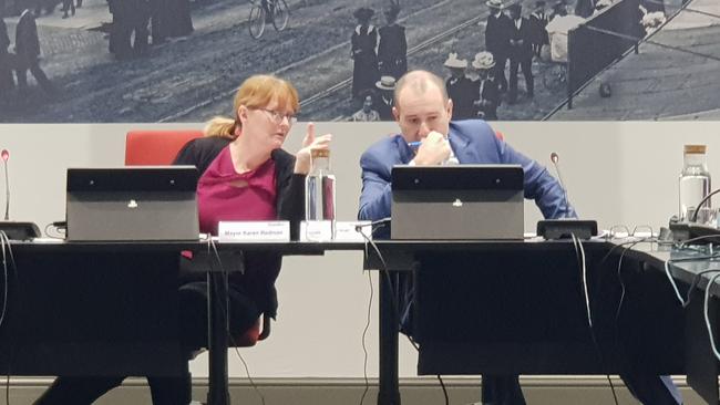 Gawler Council chief executive Henry Inat and Mayor Karen Redman at a council meeting. Picture: Colin James