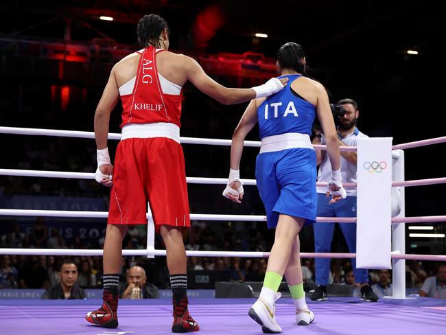 Italy’s Angela Carini turns her back on Algeria’s Imane Khelif. Picture: Getty Images