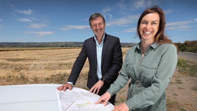 Renewal SA general manager of major projects and pipeline Tony Cole, and development manager Jess Reid-Smith at the Aldinga site. Picture Dean Martin