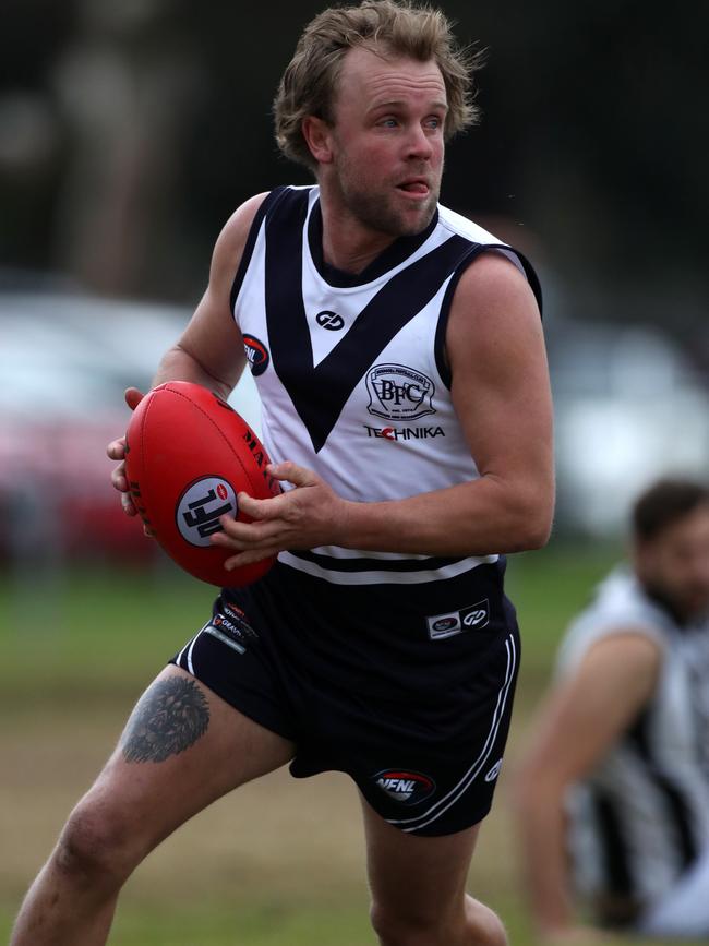 Brent Marshall in action for Bundoora in 2018.