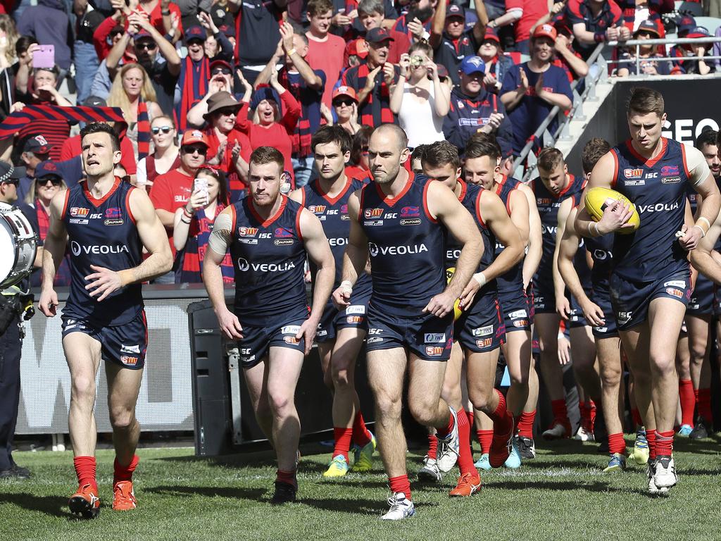 23/09/18 - SANFL - Grand Final - Norwood v North Adelaide at the Adelaide Oval. Norwood captain Jace Bode ready to lead the team out. Picture SARAH REED