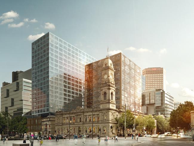 An artist impression of the office and retail tower developments for the GPO building in Adelaide.