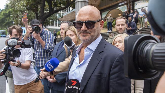 Al Yazbek emerges from court after pleading guilty to charges of displaying an offensive flag containing a swastika at a pro-Palestine rally in Sydney. Picture: NewsWire/Simon Bullard