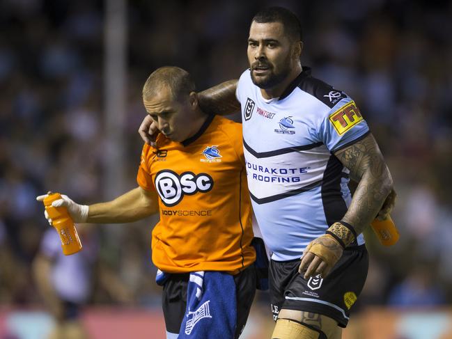 Andrew Fifita of the Sharks is managing a hamstring injury. Picture: AAP Image/Craig Golding