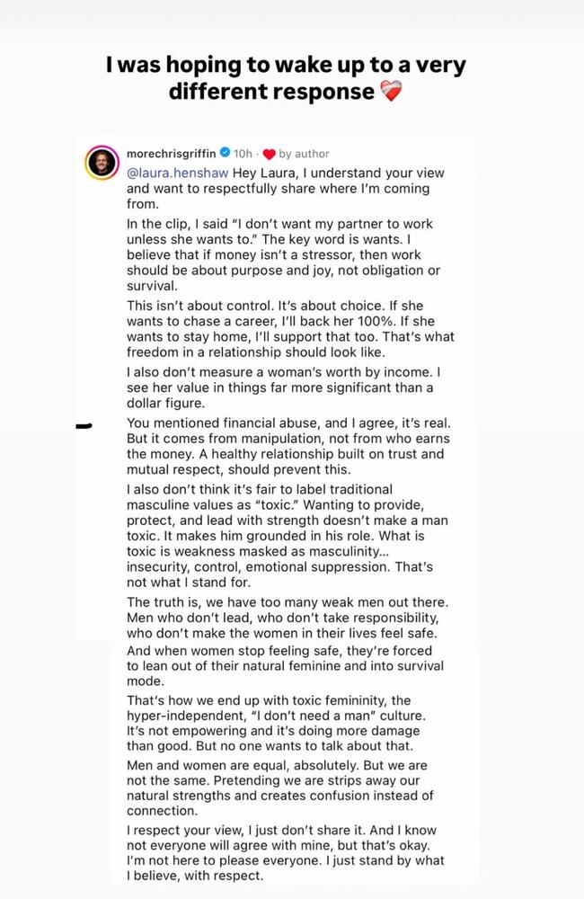 Mr Griffin's response to Henshaw. Picture: Instagram