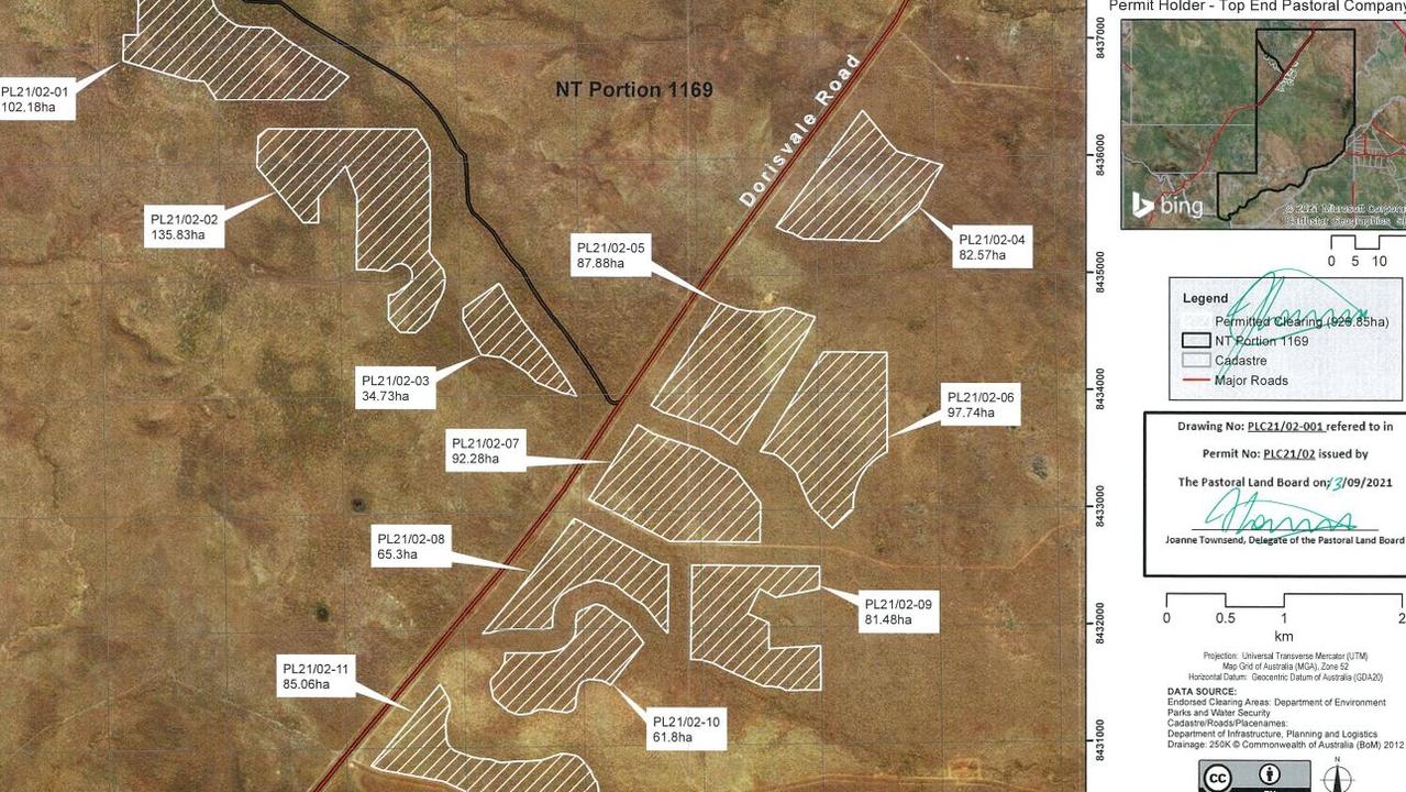 A map of Pastoral Land Board permit to Claravale station, a farm south of Pine Creek owned by the Top End Pastoral Company.