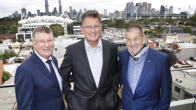 Former Victorian Liberal premiers Denis Napthine, Ted Baillieu and Jeff Kennett. Picture: David Caird