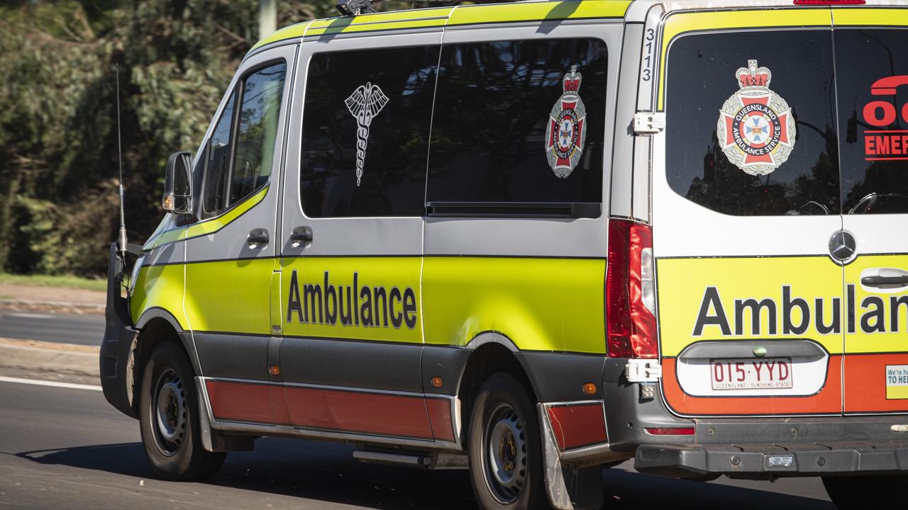 Queensland Ambulance Service remains on scene in Laidley. Picture: Kevin Farmer