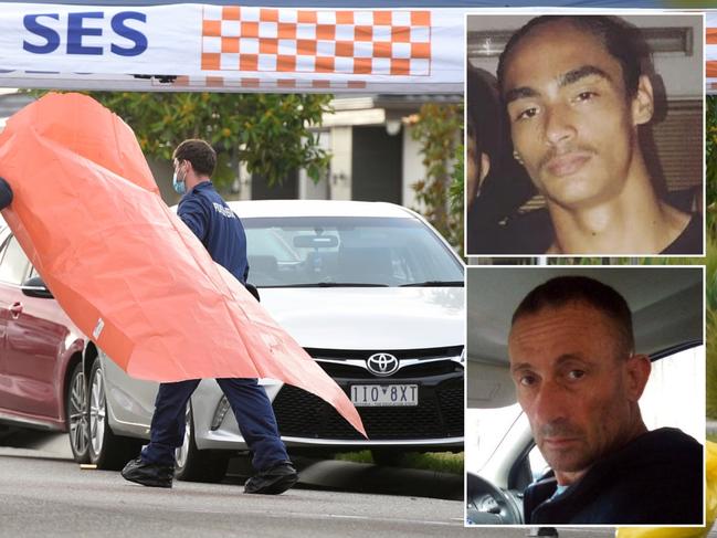 A police manhunt is underway after two men were stabbed in Melbourne's outer southeast.