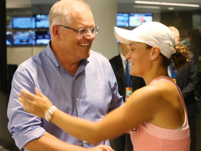 Australian Open Tennis. Day 7. Ash Barty vs Maria Sharapova.   Ash Barty meets Prime Minister Scott Morrison after todays win   . Pic: Michael Klein