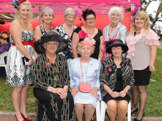 Back:- Sheree Watts, Debbie Bennett, Sue Ramsay, Carole Douglas, Ros Evans and Donna-Mae Price Front:- Olwyn Jacobsen, June Wilkinson and Margaret Jackson at the 2011 Townsville Ladies Day Races held at the Cluden Race Track.